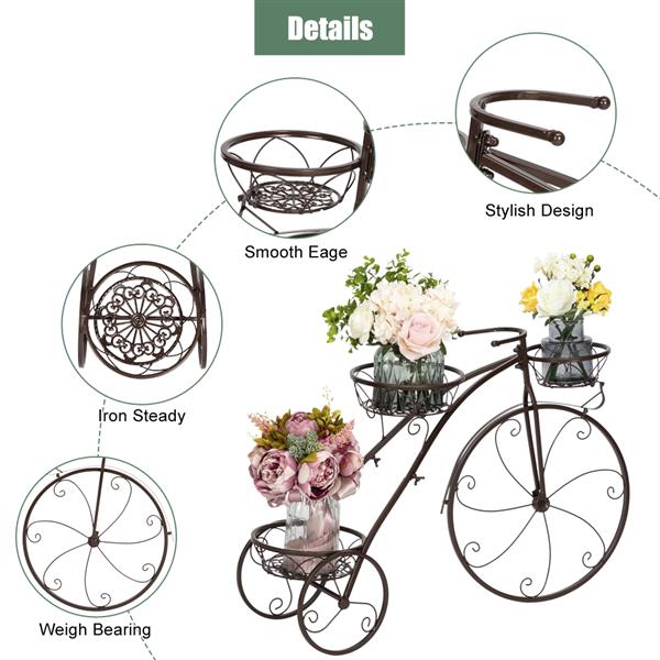 1pc Bronze Color Paint Bicycle Shape 3 Seat Plant Stand