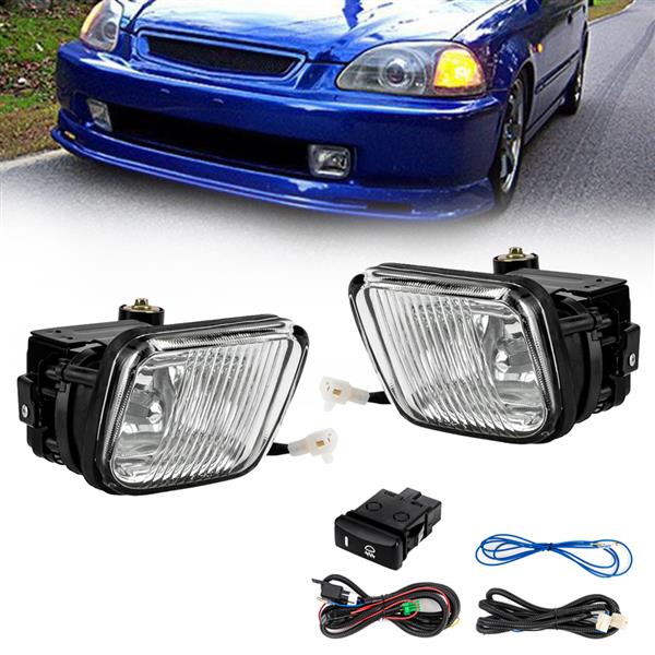 For Honda 96-98 Civic Clear Bumper Fog Lights Clear Lens Lamps&Switch