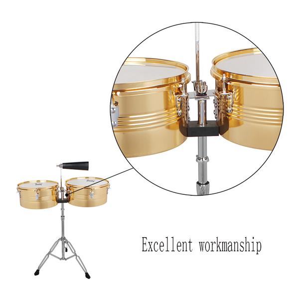 [Do Not Sell on Amazon]Glarry 13" & 14" Timbales Drum Set with Stand and Cowbell Golden