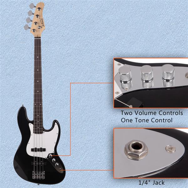 [Do Not Sell on Amazon]Glarry GJazz Bass with Electirc Bass Amplifier Power Wire Tools Black