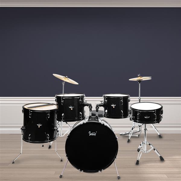 [Do Not Sell on Amazon]Glarry Full Size Adult Drum Set 5-Piece Black with Bass Drum, two Tom Drum, Snare Drum, Floor Tom, 16" Ride Cymbal, 14" Hi-hat Cymbals, Stool, Drum Pedal, Sticks
