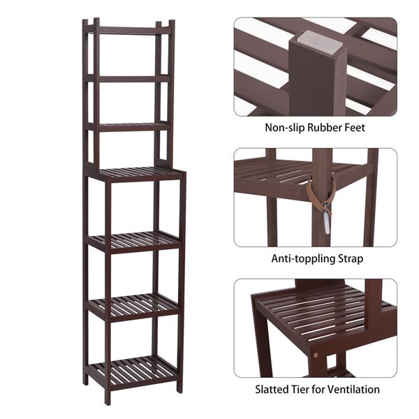 100% Bamboo Bathroom Rack, Multi - Functional And Removable 7-Layer Shelf, Multi - Function 72 * 43.5 * 160.7cm Dark Brown