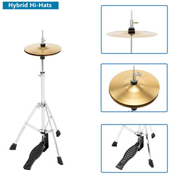 [Do Not Sell on Amazon]Glarry 16in 5-Piece Complete Kids Junior Drum Set with Bass Drum, two Tom Drum, Snare Drum, Floor Tom, 10" Brass Crash-Ride, 8" Hybrid Hi-Hats, Stool, Drum Pedal, Sticks Glass B
