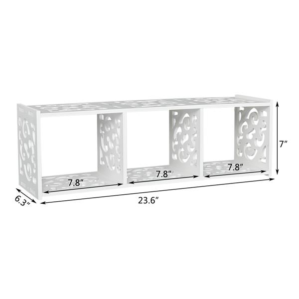 Wood-plastic Board Three lattices Carved Overhead Storage Rack White 