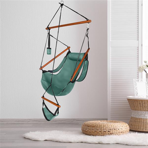 Oxford Cloth Hardwood With Cup Holder Wooden Stick Perforated 100kg Seaside Courtyard Oxford Cloth Hanging Chair   Green