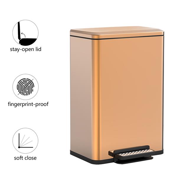 Rectangle, Stainless Steel, Soft-Close, Step Trash Can, 50L 13gal