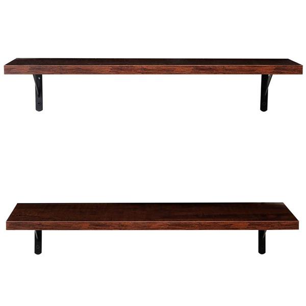 2 Display Ledge Shelf Floating Shelves Wall Mounted  with Bracket for Pictures and Frames Modern Home Decorative Brown