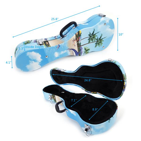 [Do Not Sell on Amazon]Glarry 23" Concert Hawaii Style Pattern Leather Ukulele Case Light Blue