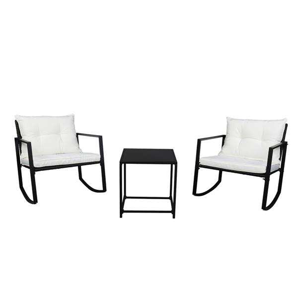 Single 2pcs Coffee Table 1pc Exposed Rocking Chair Three-Piece Set Black