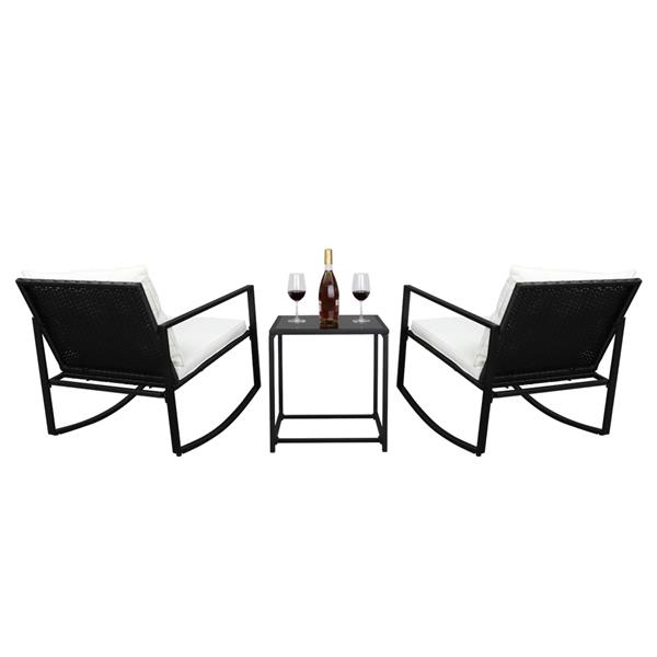 Single 2pcs Coffee Table 1pc Exposed Rocking Chair Three-Piece Set Black