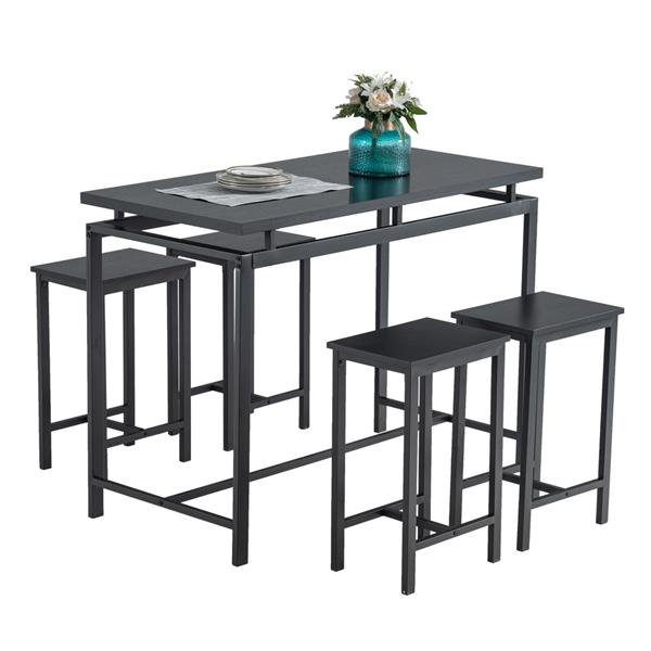 5 Piece Dining Table Set, Dining Set for 4, Wooden Table and 4 Stools, Black