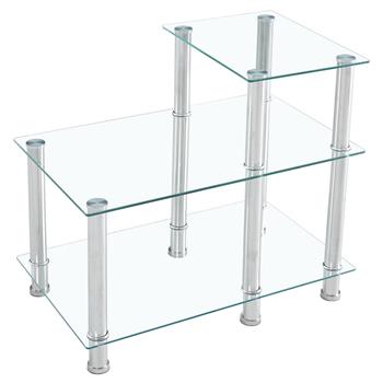 66*40*61cm Three-layer Stepped Tempered Glass Stainless Steel Tube Rectangle Side Table