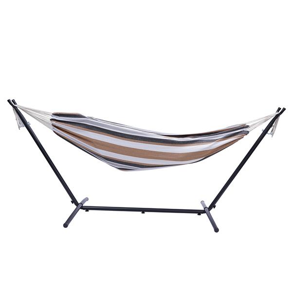 112"Large Size  Classic Hammock with Stand for 2 Person- Indoor or Outdoor Use-with Carrying Pouch-Powder-coated Steel Frame - Durable 450 Pound Capacity，Brown/Gray Striped