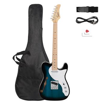 [Do Not Sell on Amazon]Glarry GTL Semi-Hollow Electric Guitar F Hole SS Pickups Maple Fingerboard White Pearl Pickguard Dark Blue