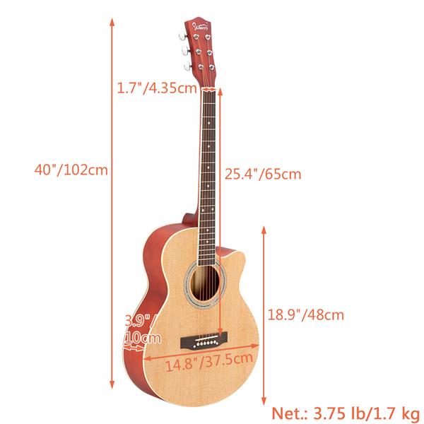 [Do Not Sell on Amazon]Glarry GT501 40 inch Spruce Front Cutaway Folk Guitar with Bag & Board & Wrench Tool Burlywood