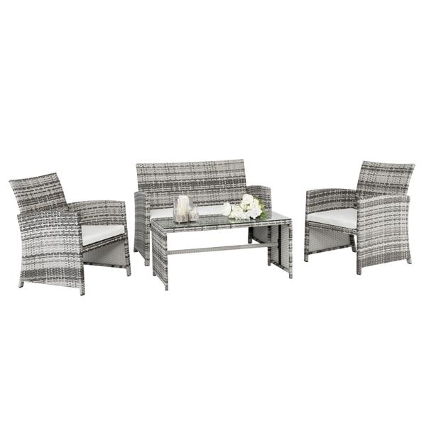 4pcs 1 Double Seat 2 Single Seat 1 Coffee Table Combination Sofa Gray Gradient 