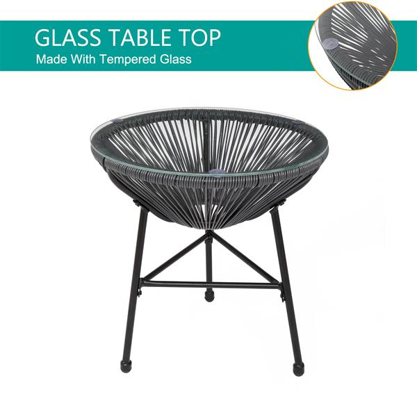 3-Piece All-Weather Patio Acapulco Bistro Furniture Set with 2 Chairs & Glass Top Table Gray