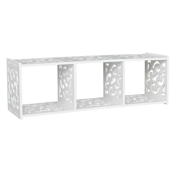 Wood-plastic Board Three lattices Carved Overhead Storage Rack White 