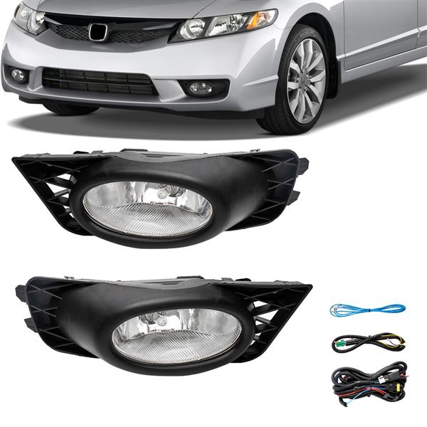 Fit For 09-11 Honda Civic 4Dr Sedan Clear Crystal Lens Driving Fog Lights