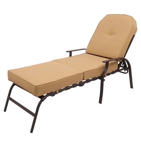 Adjustable Outdoor Steel Patio Chaise Lounge Chair with 5 Positions, UV-Resistant Cushions Beige