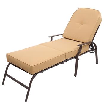 Adjustable Outdoor Steel Patio Chaise Lounge Chair with 5 Positions, UV-Resistant Cushions Beige