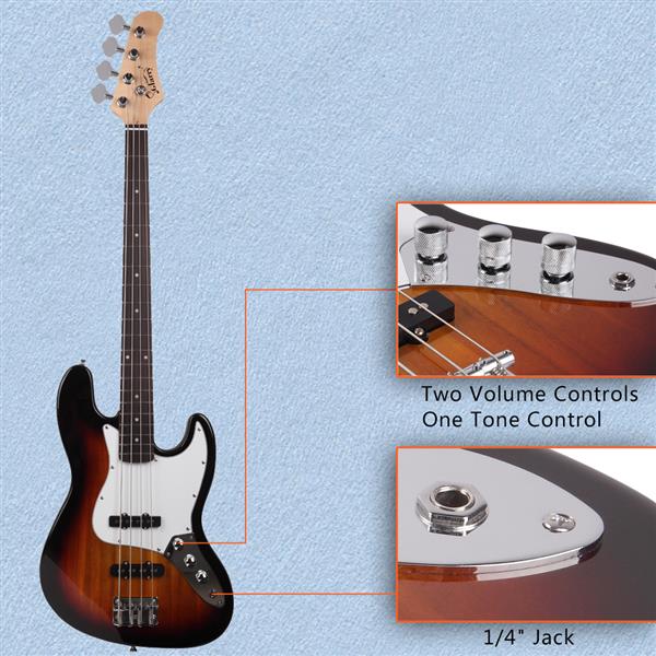 [Do Not Sell on Amazon]Glarry GJazz Bass with Electirc Bass Amplifier Power Wire Tools Sunset