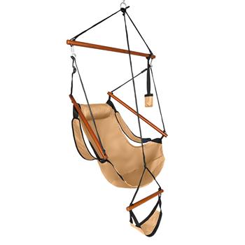 Oxford Cloth Hardwood With Cup Holder Wooden Stick Perforated 100kg Seaside Courtyard Oxford Cloth Hanging Chair   Brown