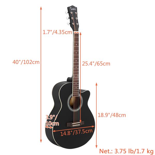 [Do Not Sell on Amazon]Glarry GT501 40 inch Spruce Front Cutaway Folk Guitar with Bag & Board & Wrench Tool Black