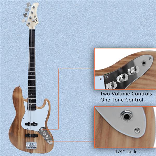 [Do Not Sell on Amazon]Glarry GJazz Bass with Electirc Bass Amplifier Power Wire Tools Burlywood