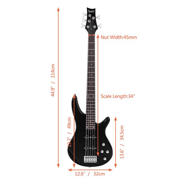 [Do Not Sell on Amazon]Glarry GIB Electric 5 String Bass Guitar Full Size Bag Strap Pick Connector Wrench Tool Black