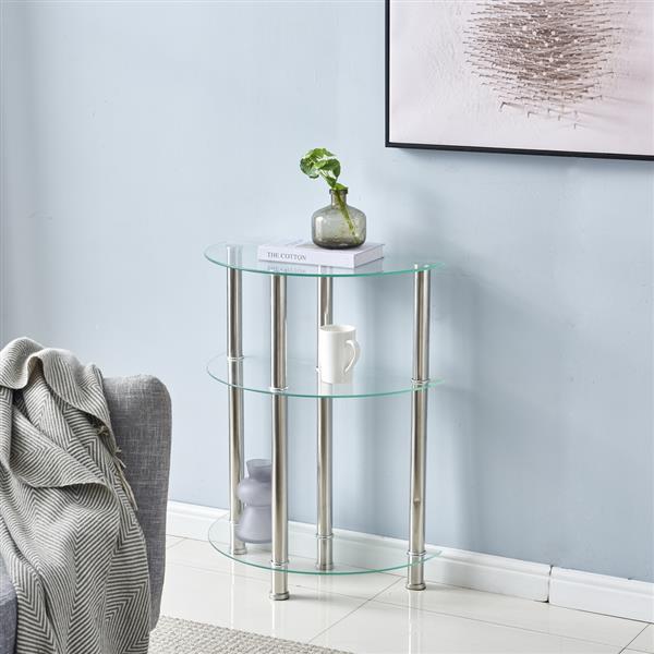 58*30*76cm Three-layer Tempered Glass Stainless Steel Tube Semicircular Side Table