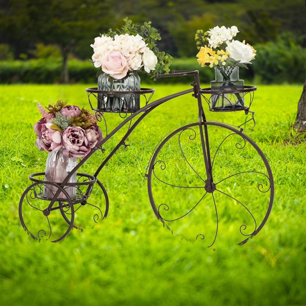 1pc Bronze Color Paint Bicycle Shape 3 Seat Plant Stand