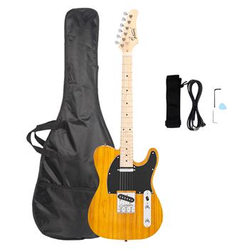 [Do Not Sell on Amazon]Glarry GTL Maple Fingerboard Electric Guitar Bag Strap Plectrum Connecting Wire Spanner Tool Transparent Yellow