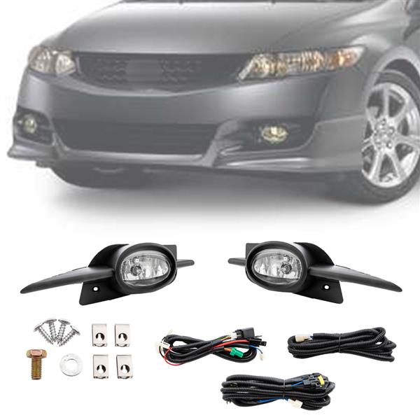 Car Fog Light Assembly w/ Wiring Harness Kit for Honda Civic 2009-2011