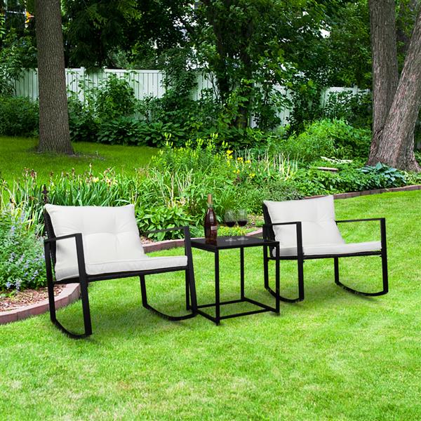 Single 2pcs Coffee Table 1pc Exposed Rocking Chair Three-Piece Set Black