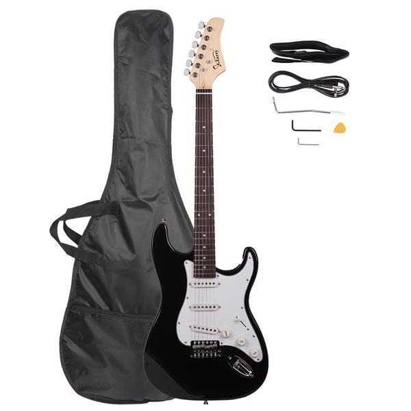 [Do Not Sell on Amazon]Glarry GST Rosewood Fingerboard Electric GuitarBagShoulder Strap Pick Whammy Bar Cord Wrench Tool Black & White