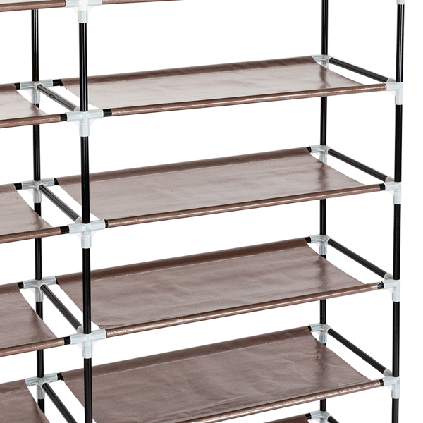 7 Tiers Portable Shoe Rack Closet Fabric Cover Shoe Storage Organizer Cabinet Dark Brown