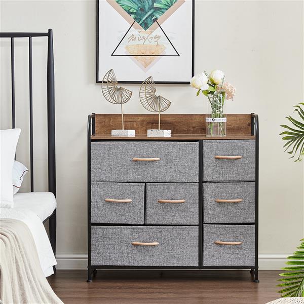 7 Drawer Dresser, Dresser Organizer, Fabric Dressers for Bedroom, Storage Tower for Hallway, Entryway, Closets, Sturdy Steel Frame, Wood Top & Handles