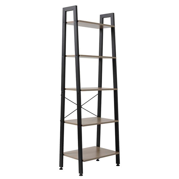 5 Tiers Industrial Ladder Shelf,Bookshelf, Storage Rack Shelf for Office, Bathroom, Living Room，Gray Color