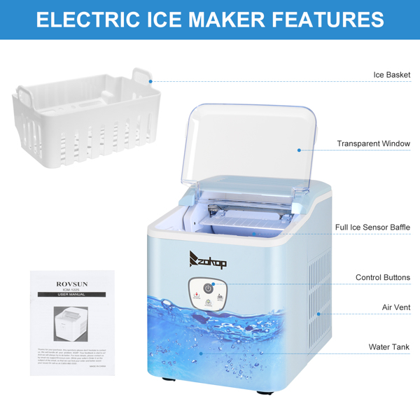 120V 120W 26lbs/12kg/24h Ice Maker Blue Plastic Transparent Lid/Button Type Household