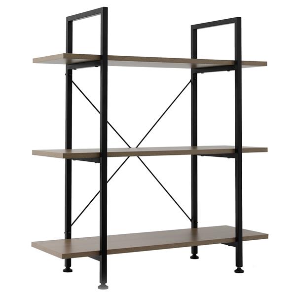 3-Tier Industrial Bookcase and Book Shelves, Vintage Wood and Metal Bookshelves,Gray