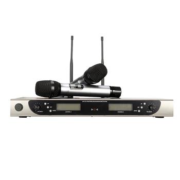 【Do Not Sell on Amazon】U-8008 UHF Anti-Interference Wireless Microphone System Adjustable Frequency Dual Handheld 2 x Mic Cordless Receiver Silver