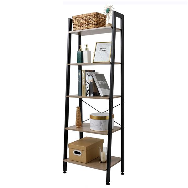 5 Tiers Industrial Ladder Shelf,Bookshelf, Storage Rack Shelf for Office, Bathroom, Living Room，Gray Color