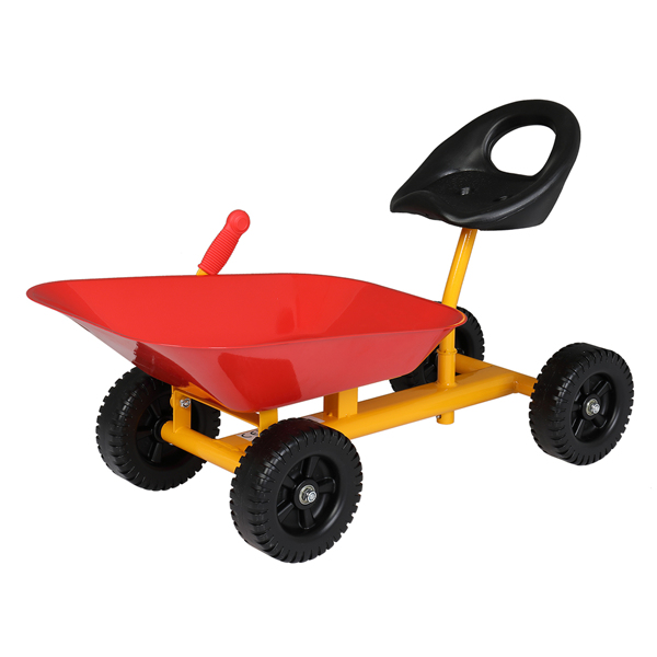 Kids Ride On Sand Dumper With Wheels, Outdoor Sandbox Toy Wheelbarrow For Kids Red