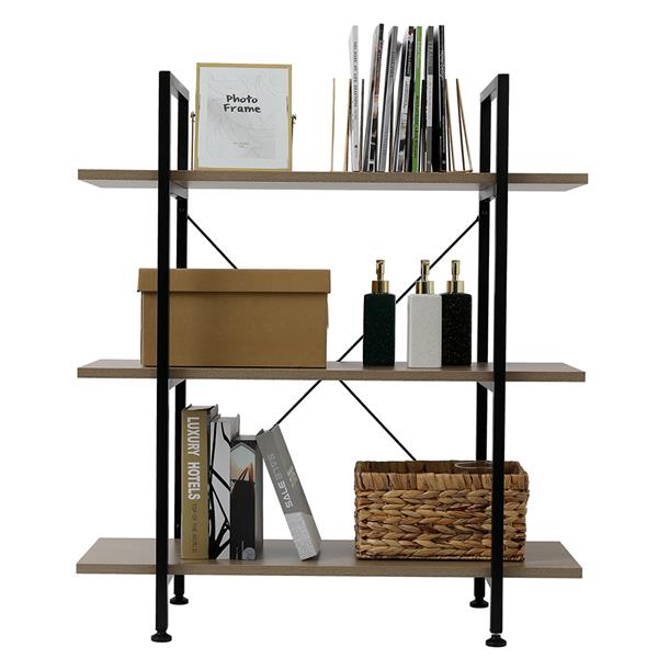 3-Tier Industrial Bookcase and Book Shelves, Vintage Wood and Metal Bookshelves,Gray