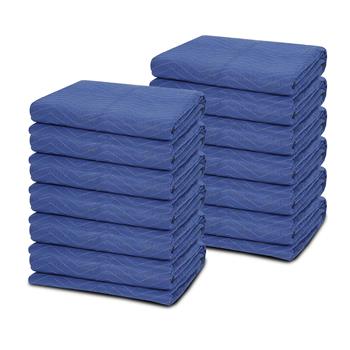 12-Pack 80 x 72 inch Moving Blankets, Heavy Duty Moving Pads for Protecting Furniture, Professional Quilted Shipping Furniture Pads, Blue& Black