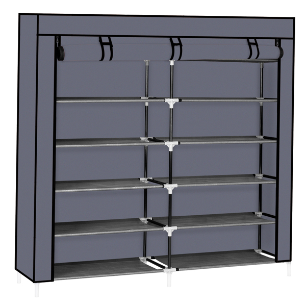7 Tiers Portable Shoe Rack Closet Fabric Cover Shoe Storage Organizer Cabinet Gray