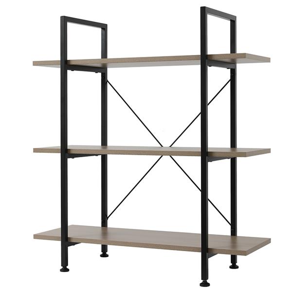 3-Tier Industrial Bookcase and Book Shelves, Vintage Wood and Metal Bookshelves,Gray