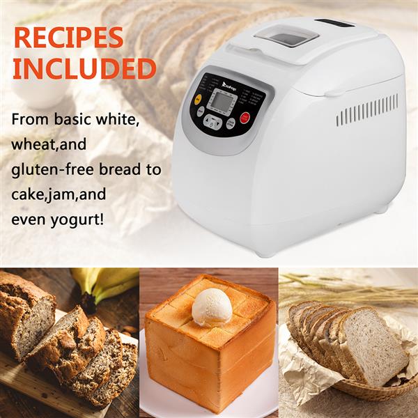 BM8021 2LB Bread Maker Machine With Automatic Feeding Function,High Temperature Resistant Environmental Protection Plastic ,White ,110V 550W US plug