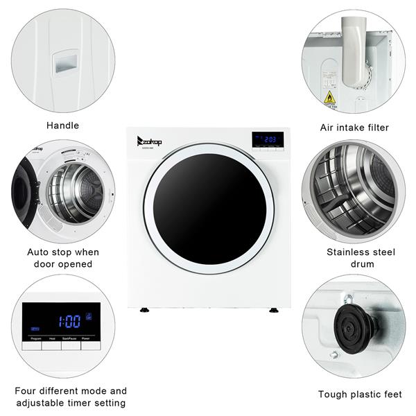 GDZ60-98E Household Dryer 6kg Drum Dryer with LED Display, 1 Filter Mesh Cotton-White